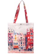 Shopika Geanta shopper din material textil imprimeu casute