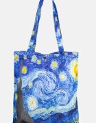 Shopika Geanta shopper din material textil satinat cu imprimeu inspirat din pictura Noapte Instelata a