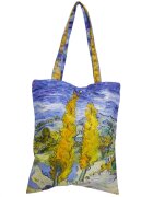 Shopika Geanta shopper din material textil satinat cu imprimeu inspirat dintr-o pictura cu chiparosi a lui