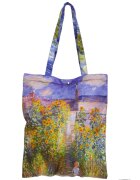 Shopika Geanta shopper din material textil satinat cu imprimeu peisaj marin cu far si copil