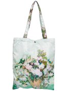 Shopika Geanta shopper din material textil satinat cu model inspirat dupa Vaza cu trandafiri albi de V