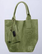 Shopika Geanta shopper din piele intoarsa naturala verde olive