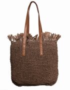 Shopika Geanta shopper impletita cu manere din piele ecologica si franjuri decorativi in partea de sus maro