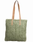 Shopika Geanta shopper impletita cu manere din piele ecologica verde prafuit