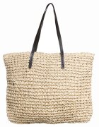 Shopika Geanta shopper impletita cu ochiuri mari si manere din piele ecologica bej deschis