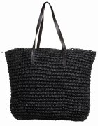 Shopika Geanta shopper impletita cu ochiuri mari si manere din piele ecologica neagra