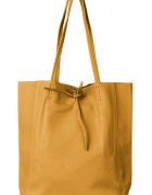 Shopika Geanta shopper mustar din piele naturala cu fermoar