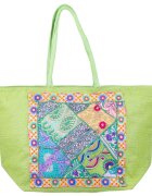 Shopika Geanta verde din material textil natural tip sac cu aplicatie unicat brodata manual