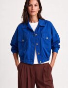 Shopika Jacheta cu croi lejer casual cu elastic in talie si buzunare aplicate albastra