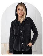 Shopika Jacheta din denim cu gluga si croi asimetric negru prespalat