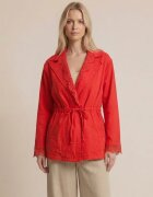 Shopika Jacheta lejera cu snur in talie si insertii dantela stil elegant natural rosie