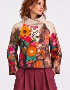 Shopika Jacheta scurta petrecuta cu imprimeu floral abstract multicolor bej
