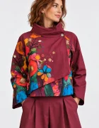 Shopika Jacheta scurta petrecuta cu imprimeu floral abstract multicolor bordo