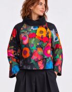 Shopika Jacheta scurta petrecuta cu imprimeu floral abstract multicolor negru
