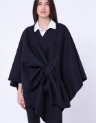 Shopika Jacheta trendy stil poncho din stofa bleumarin