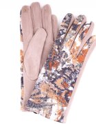 Shopika Manusi dama clasice din material textil bej cu imprimeu floral stilizat