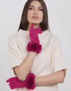 Shopika Manusi dama din material textil catifelat cu blanita naturala de iepure fucsia