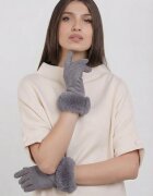 Shopika Manusi dama din material textil catifelat cu blanita naturala de iepure gri