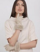 Shopika Manusi dama din material textil catifelat cu blanita naturala de iepure ivory