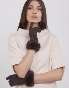 Shopika Manusi dama din material textil catifelat cu blanita naturala de iepure maro