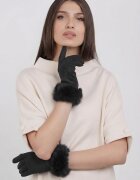 Shopika Manusi dama din material textil catifelat cu blanita naturala de iepure negru