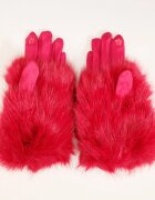 Shopika Manusi dama din material textil catifelat si suprapunere de blanita fucsia