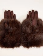 Shopika Manusi dama din material textil catifelat si suprapunere de blanita maro