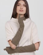Shopika Manusi dama foarte lungi si simple din material textil catifelat bej fango