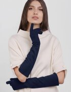 Shopika Manusi dama foarte lungi si simple din material textil catifelat bleumarin