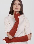 Shopika Manusi dama foarte lungi si simple din material textil catifelat caramiziu