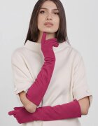 Shopika Manusi dama foarte lungi si simple din material textil catifelat fucsia