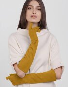Shopika Manusi dama foarte lungi si simple din material textil catifelat galben mustar