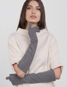 Shopika Manusi dama foarte lungi si simple din material textil catifelat gri deschis