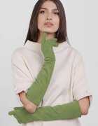 Shopika Manusi dama foarte lungi si simple din material textil catifelat verde deschis
