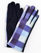 Shopika Manusi dama imprimeu patrate albastre pe fond bleumarin material catifelat