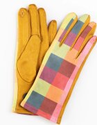 Shopika Manusi dama imprimeu patrate multicolore pe fond galben material catifelat