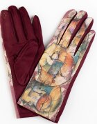 Shopika Manusi dama imprimeu pictural abstract pe fond bordo material catifelat