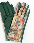 Shopika Manusi dama imprimeu pictural abstract pe fond verde material catifelat