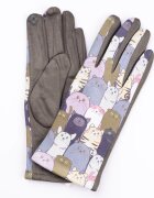 Shopika Manusi dama imprimeu pisici grasute pe fond kaki material catifelat