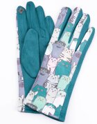 Shopika Manusi dama imprimeu pisici grasute pe fond verde samarald material catifelat