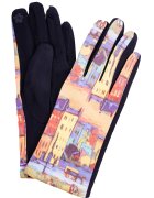 Shopika Manusi dama textil cu imprimeu inspirat dintr-o pictura impresionista cu peisaj cu case