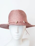Shopika Palarie de paie impletita cu decoratiune din scoici roz prafuit