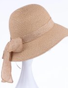 Shopika Palarie de paie impletita cu decoratiune funda camel