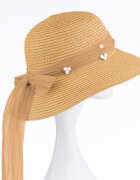 Shopika Palarie de paie impletita cu decoratiune funda cu perle fine camel