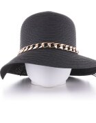 Shopika Palarie de paie impletita cu decoratiune lant auriu neagra