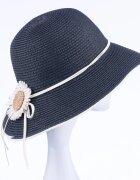 Shopika Palarie de paie impletita cu decoratiune margareta neagra
