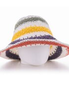 Shopika Palarie de paie impletita cu dungi multicolore pe fond alb