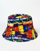 Shopika Palarie tip bucket unisex cu doua fete imprimata cu model inspirat dupa o pictura cu casute multicol