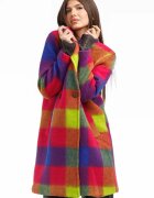 Shopika Palton dama carouri colorate cu lana palton captusit elegant fucsia mov albastru