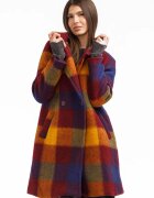 Shopika Palton dama carouri colorate cu lana palton captusit elegant galben rosu bordo si albastru
